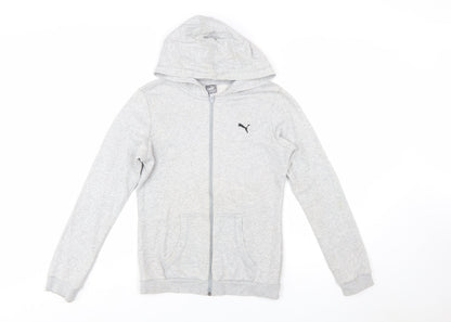 Additional front view of Puma boys’ grey full zip hoodie, size 14-15, years cotton blend