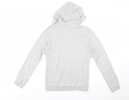 Close-up detail of Puma boys’ grey full zip hoodie, size 14-15, years cotton blend