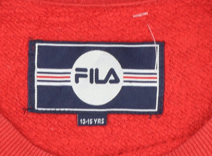 Brand and care label for Fila boys’ multicoloured 13-15 years pullover sweatshirt logo crew neck