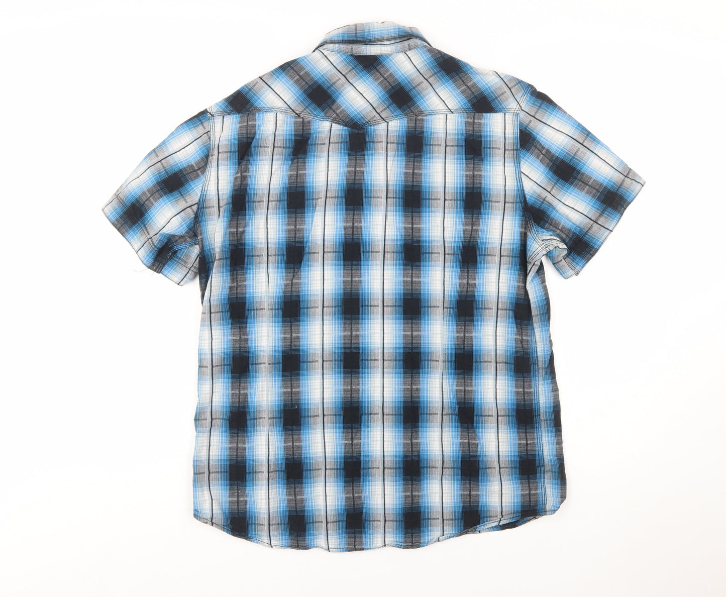 Harley-Davidson Men's Blue Plaid Cotton Short Sleeve Button-Up Shirt L
