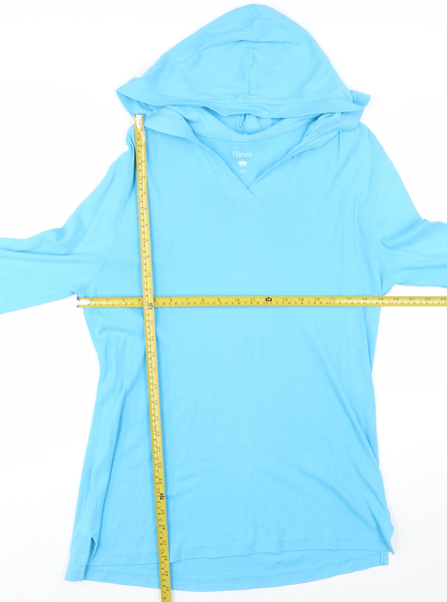 Hanes Women Blue Cotton V-Neck Pullover Hoodie L
