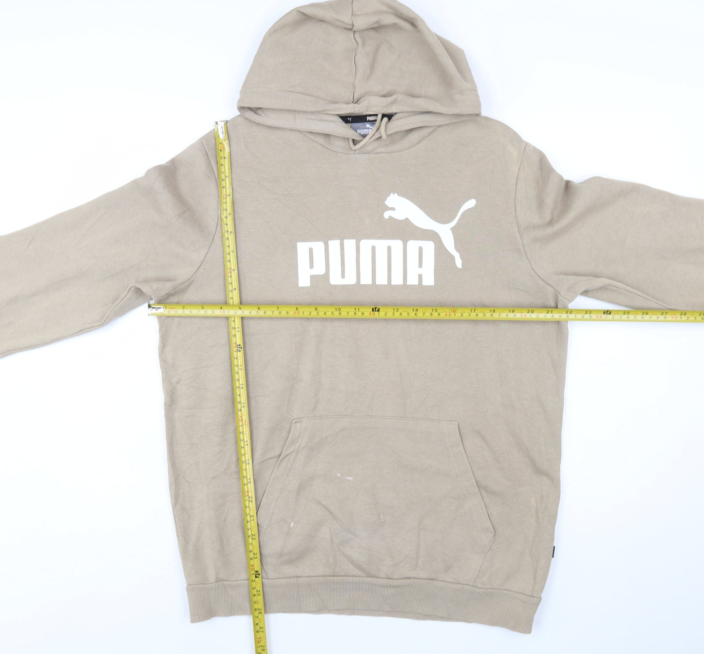 Puma Men's Beige Pullover Hoodie Medium Logo Fleece Sweatshirt