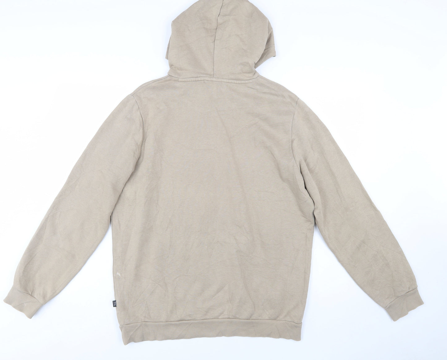 Puma Men's Beige Pullover Hoodie Medium Logo Fleece Sweatshirt