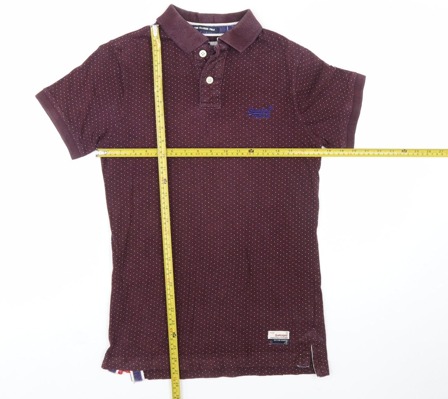 Superdry Mens Burgundy Polka Dot Cotton Polo Shirt Size S