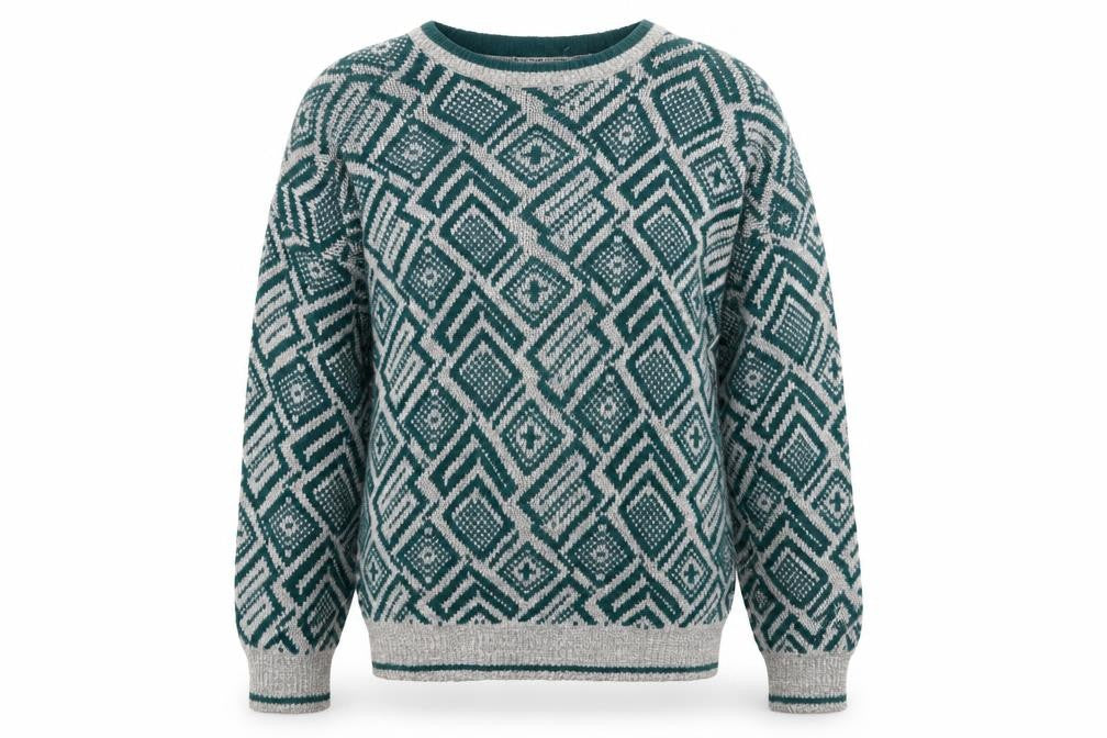 Trend Basics Mens Green Geometric Acrylic Pullover Jumper L