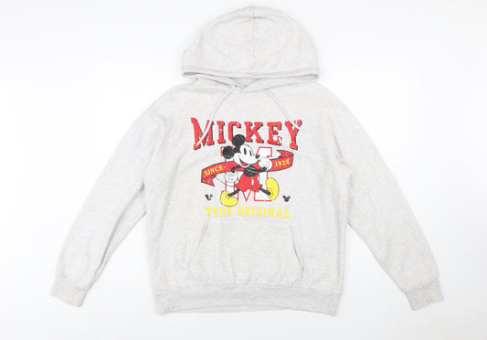 Disney Women’s Grey Mickey Mouse Hoodie Size S Pullover Sweatshirt