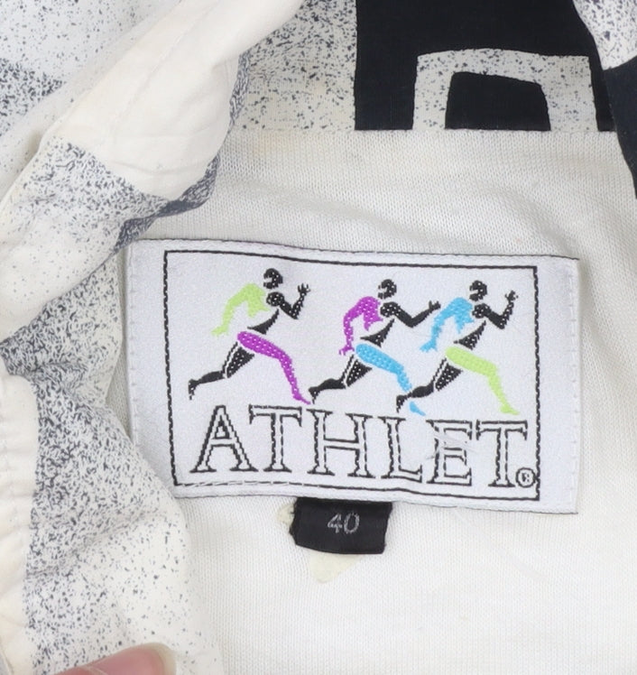 ATHLET Men’s White Geometric 80s Bomber Jacket Size 40 Retro Full Zip