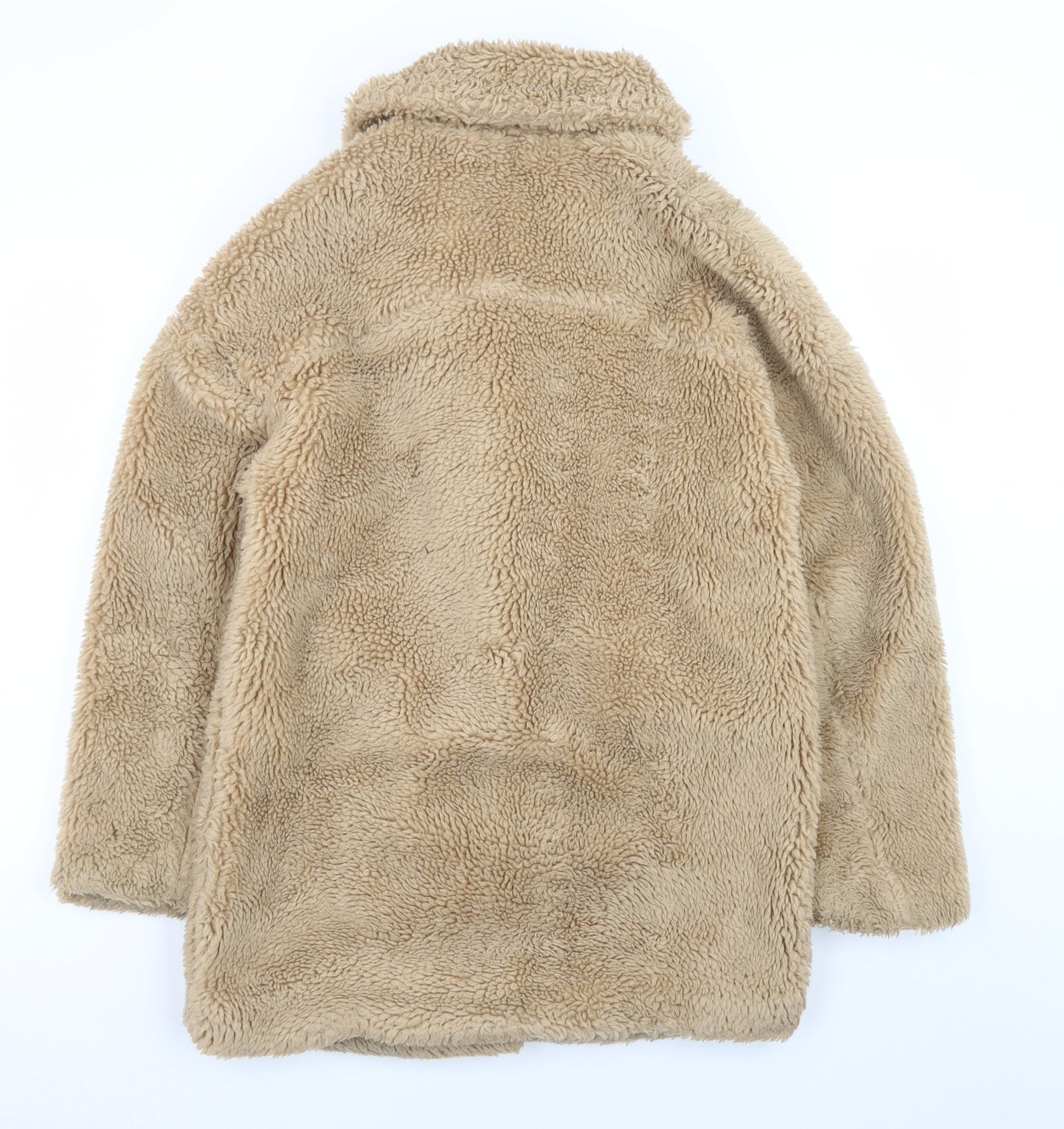 Topshop Women’s Beige Faux Fur Mid-Length Coat Size 8