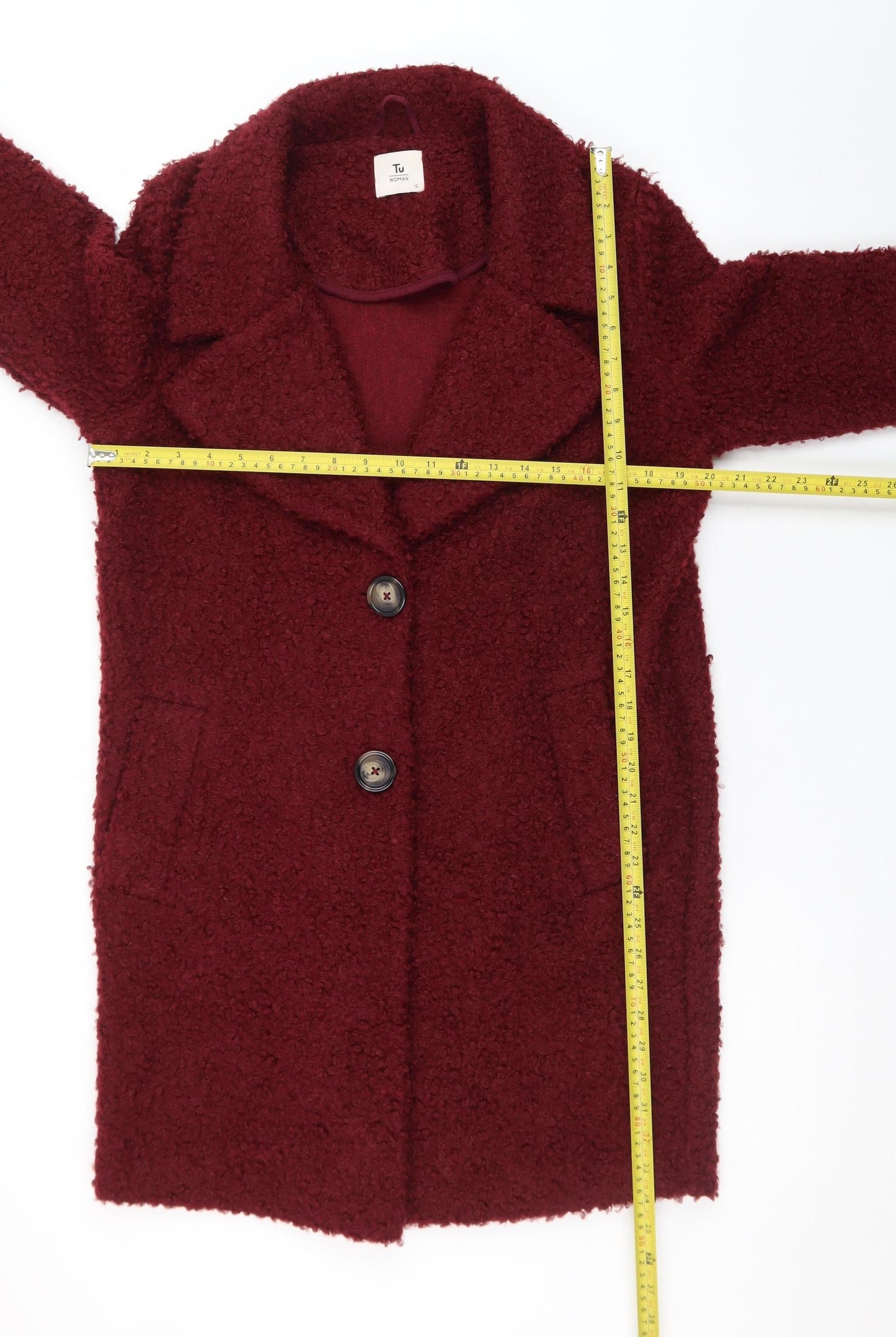 Tu Women Red Mid-Length Textured Button Coat Size 12