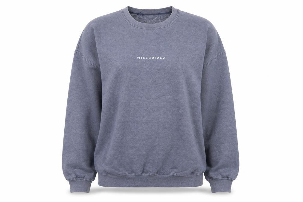 Missguided Women Blue Logo Crew Neck Pullover Sweatshirt L