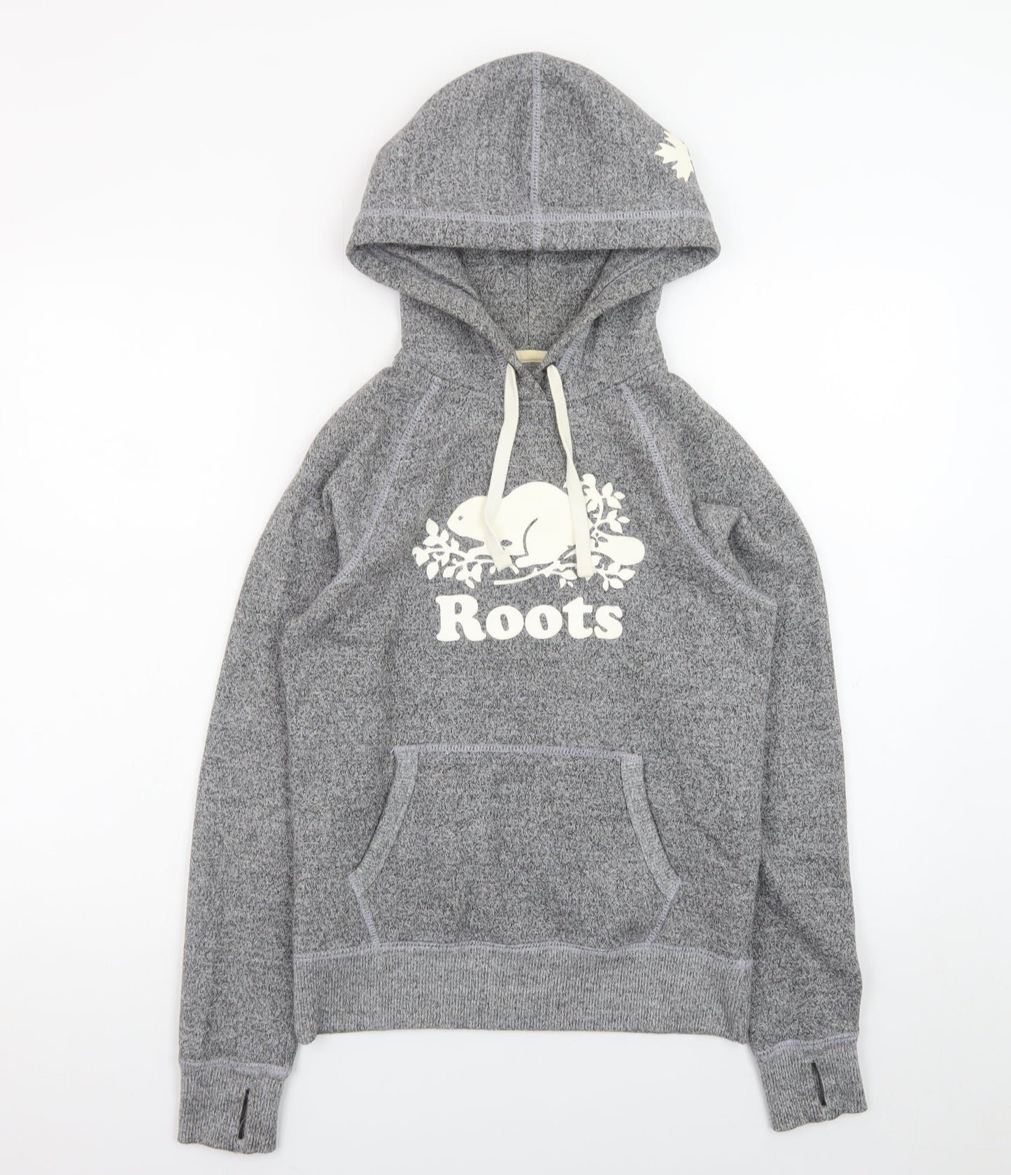 Roots Women's Grey Pullover Hoodie XXS Cotton Blend Logo Design