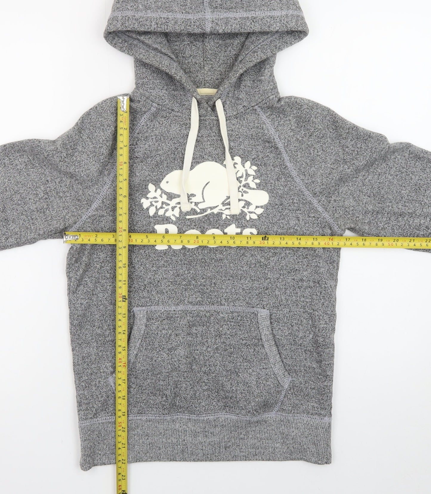 Roots Women's Grey Pullover Hoodie XXS Cotton Blend Logo Design