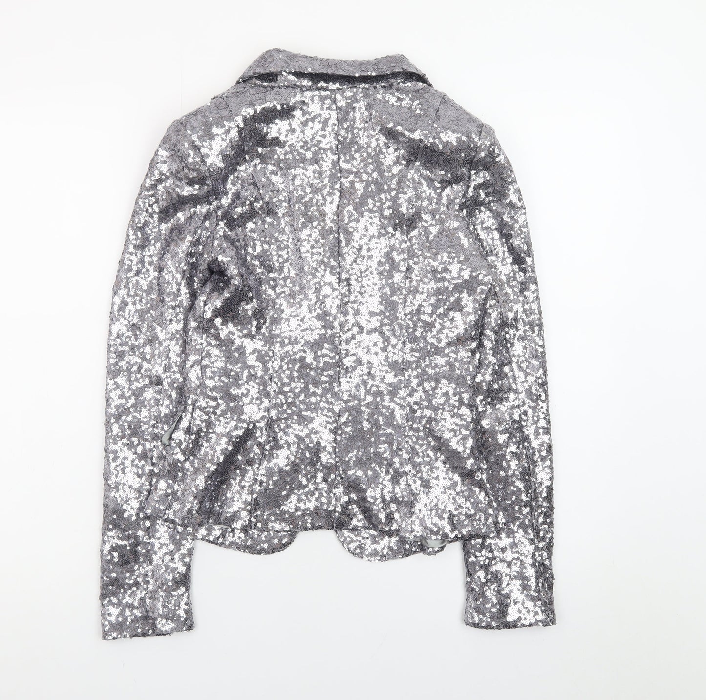 BlinQ Women’s Silver Sequin Single-Breasted Blazer UK 10 Party Jacket