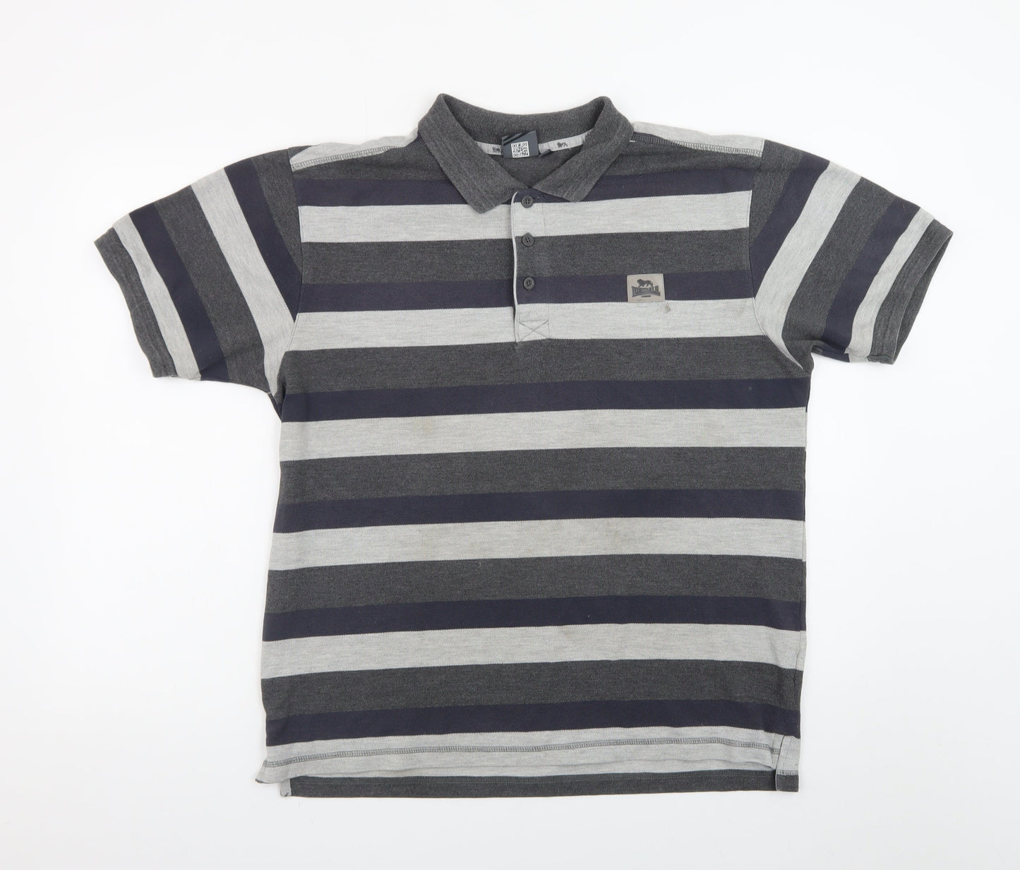 Lonsdale Men’s Grey Striped Short Sleeve Polo Shirt Size L