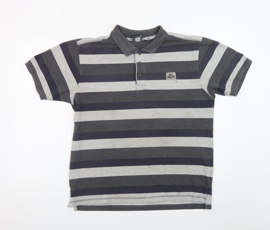 Lonsdale Men’s Grey Striped Short Sleeve Polo Shirt Size L