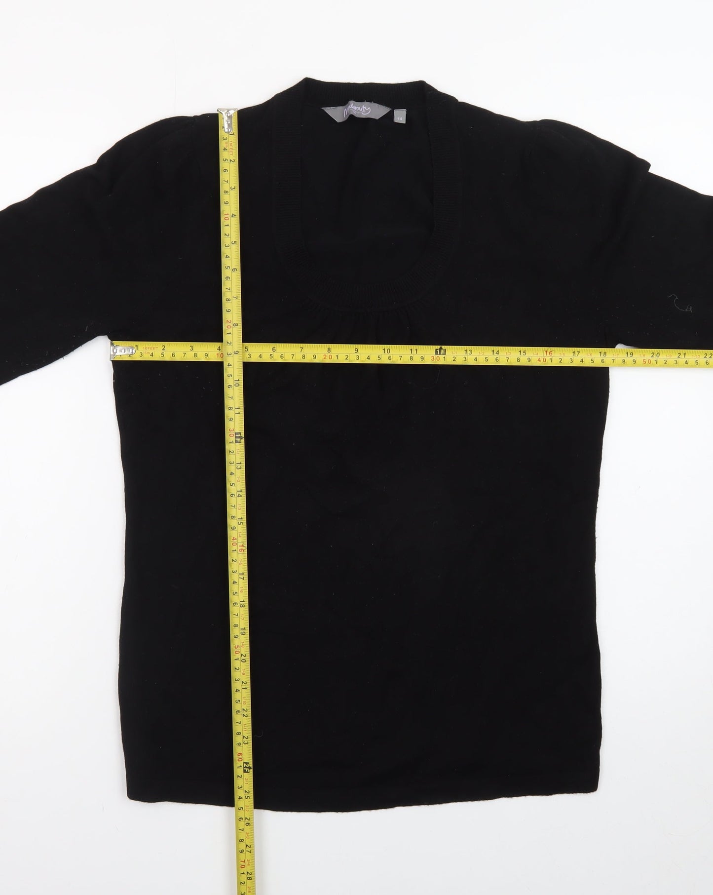 New Look Women Black Size 14 3/4 Sleeve Scoop Neck Knit Jumper