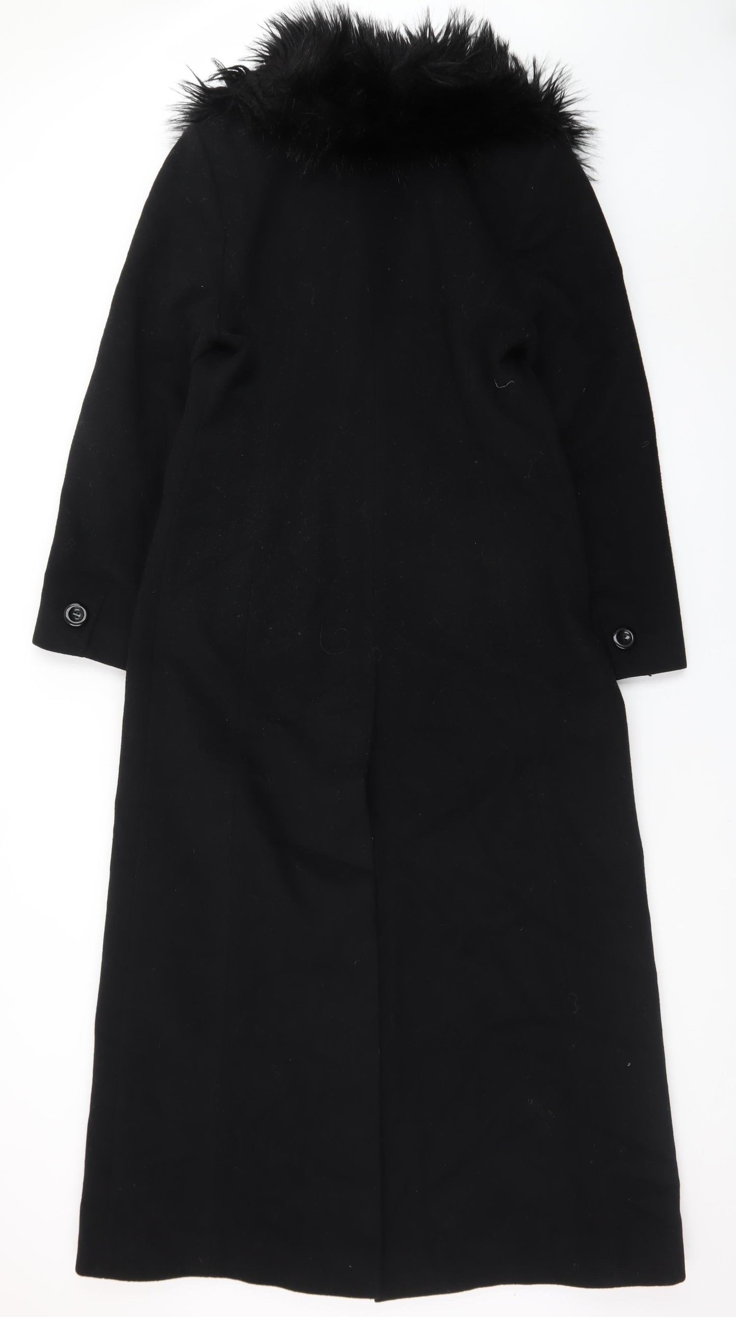 Yessica Womens Black Wool Cashmere Long Overcoat with Faux Fur Collar Size 12