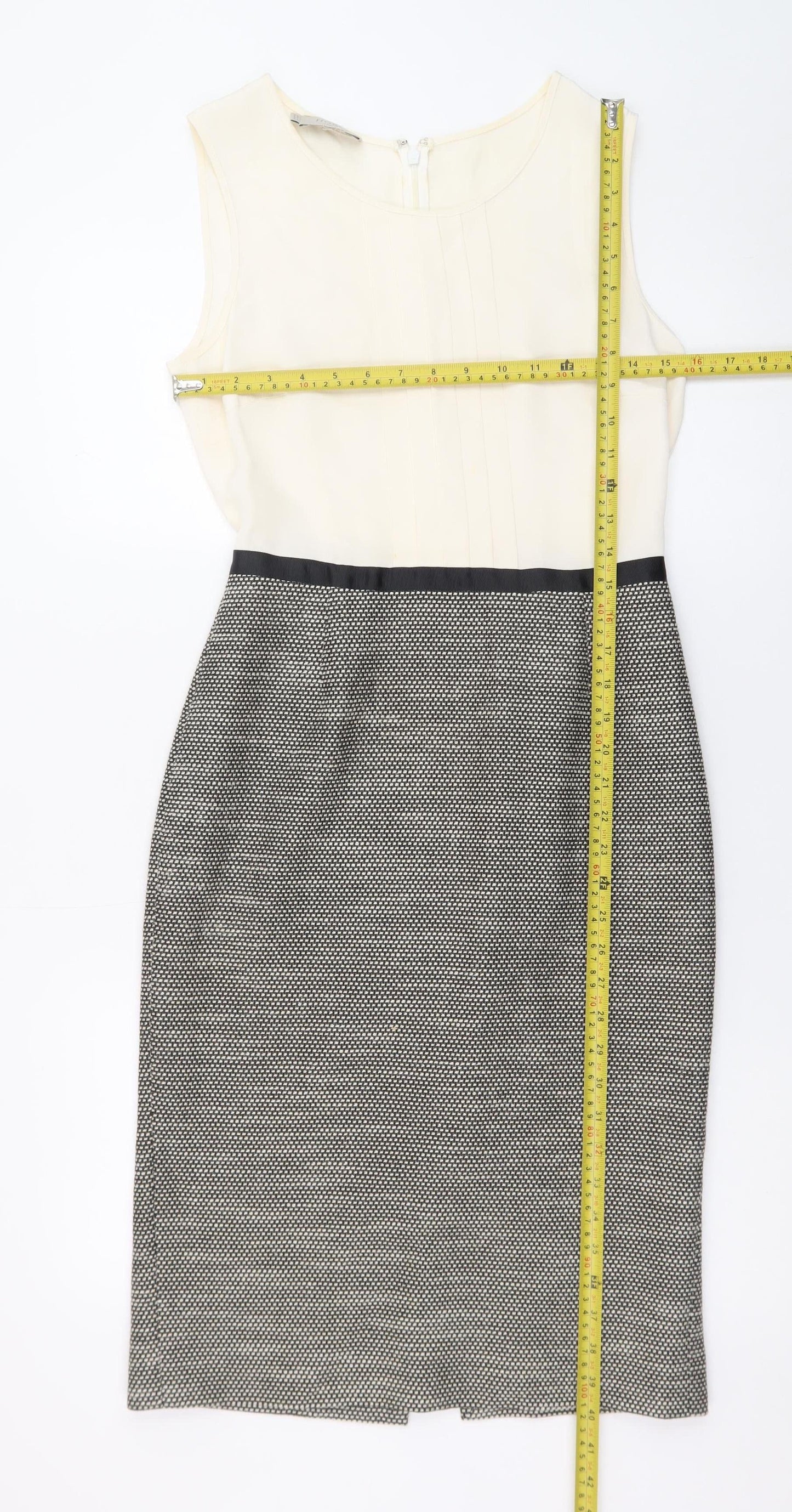 Hobbs Women Ivory Black Sheath Dress Size 8 Sleeveless Workwear