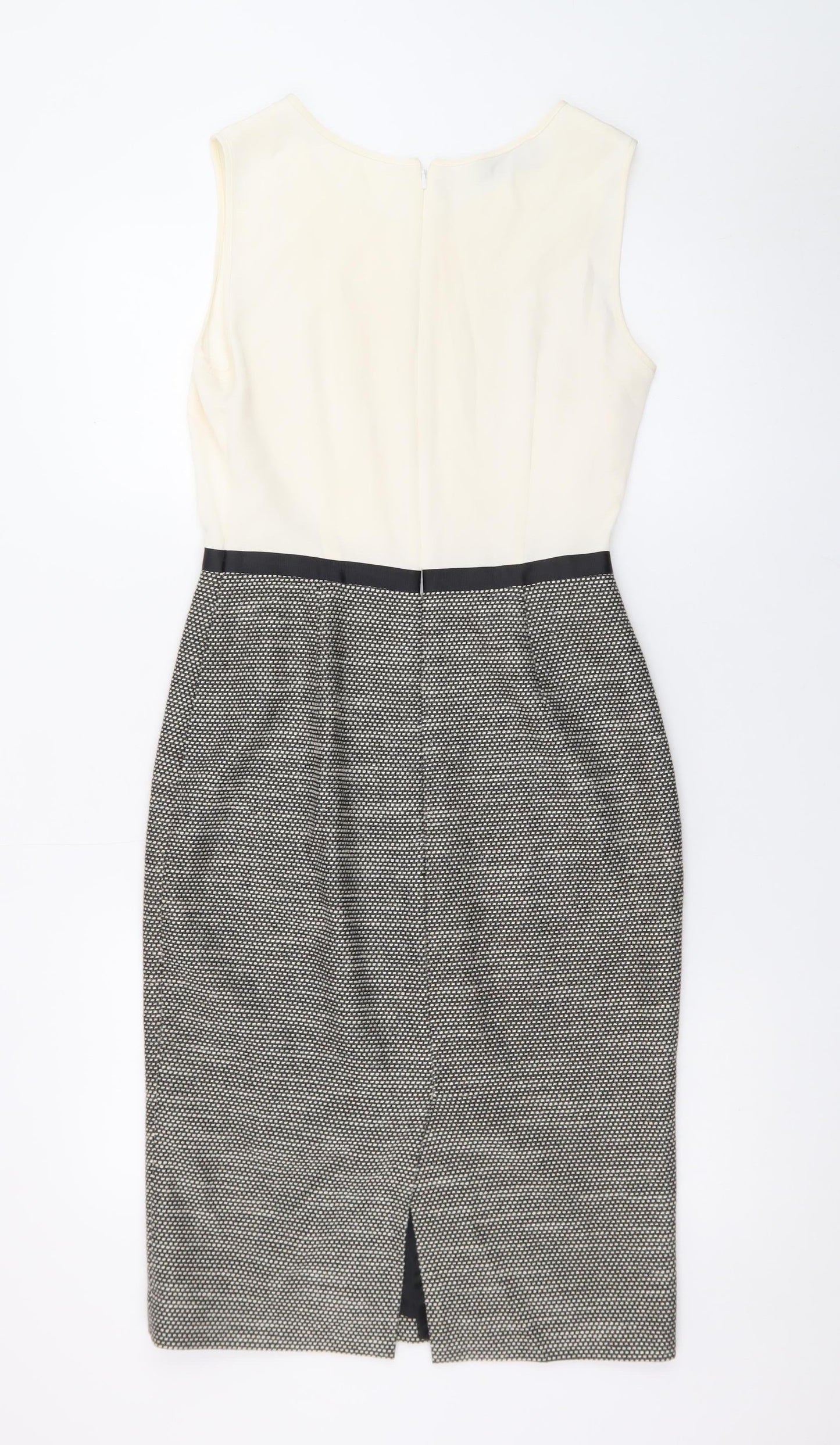 Hobbs Women Ivory Black Sheath Dress Size 8 Sleeveless Workwear