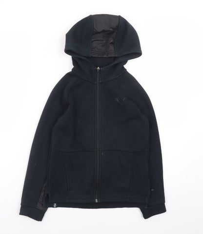 Additional front view of Puma boys’ black full zip fleece hoodie 7-8 years