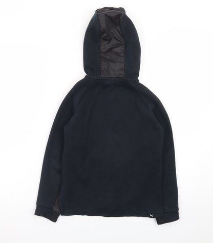 Close-up detail of Puma boys’ black full zip fleece hoodie 7-8 years