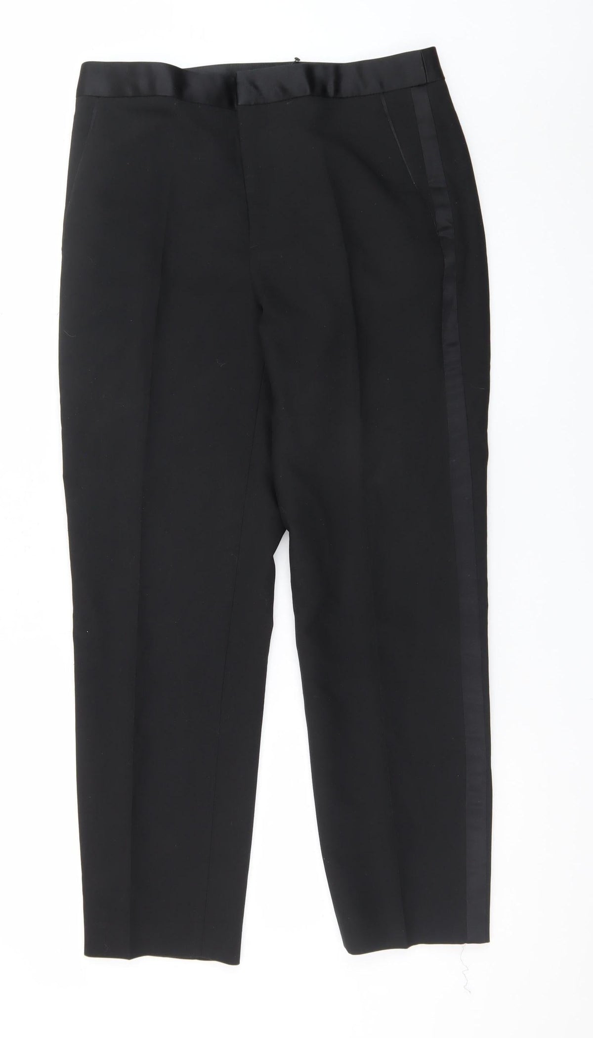 Zara Womens Black Slim Fit Satin Trim Dress Pants Size L