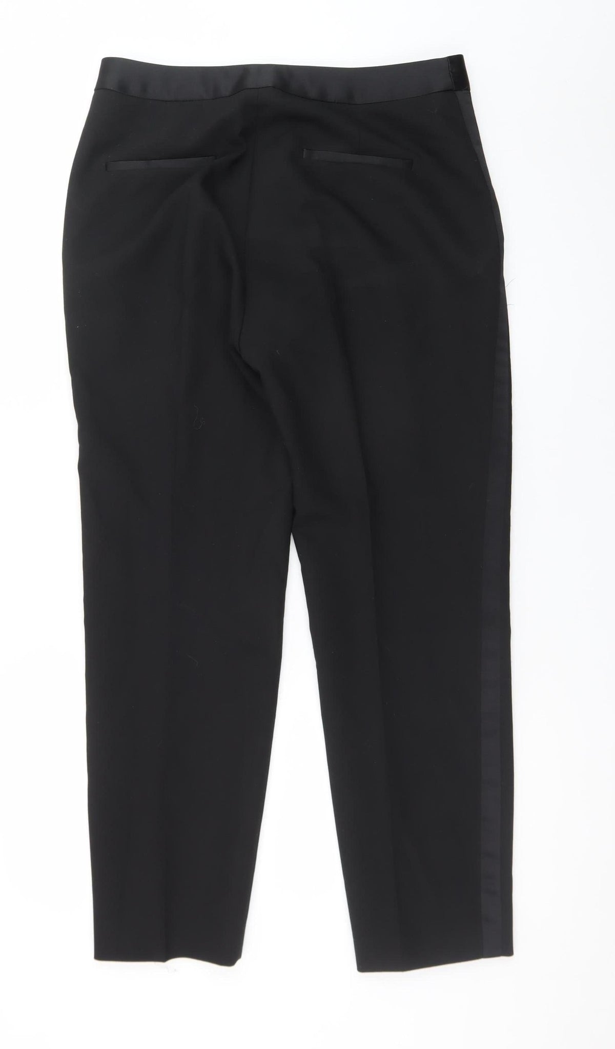 Zara Womens Black Slim Fit Satin Trim Dress Pants Size L