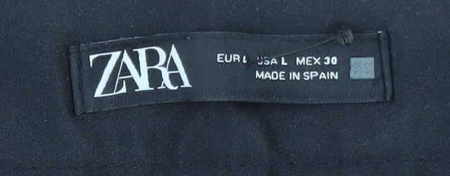 Zara Womens Black Slim Fit Satin Trim Dress Pants Size L