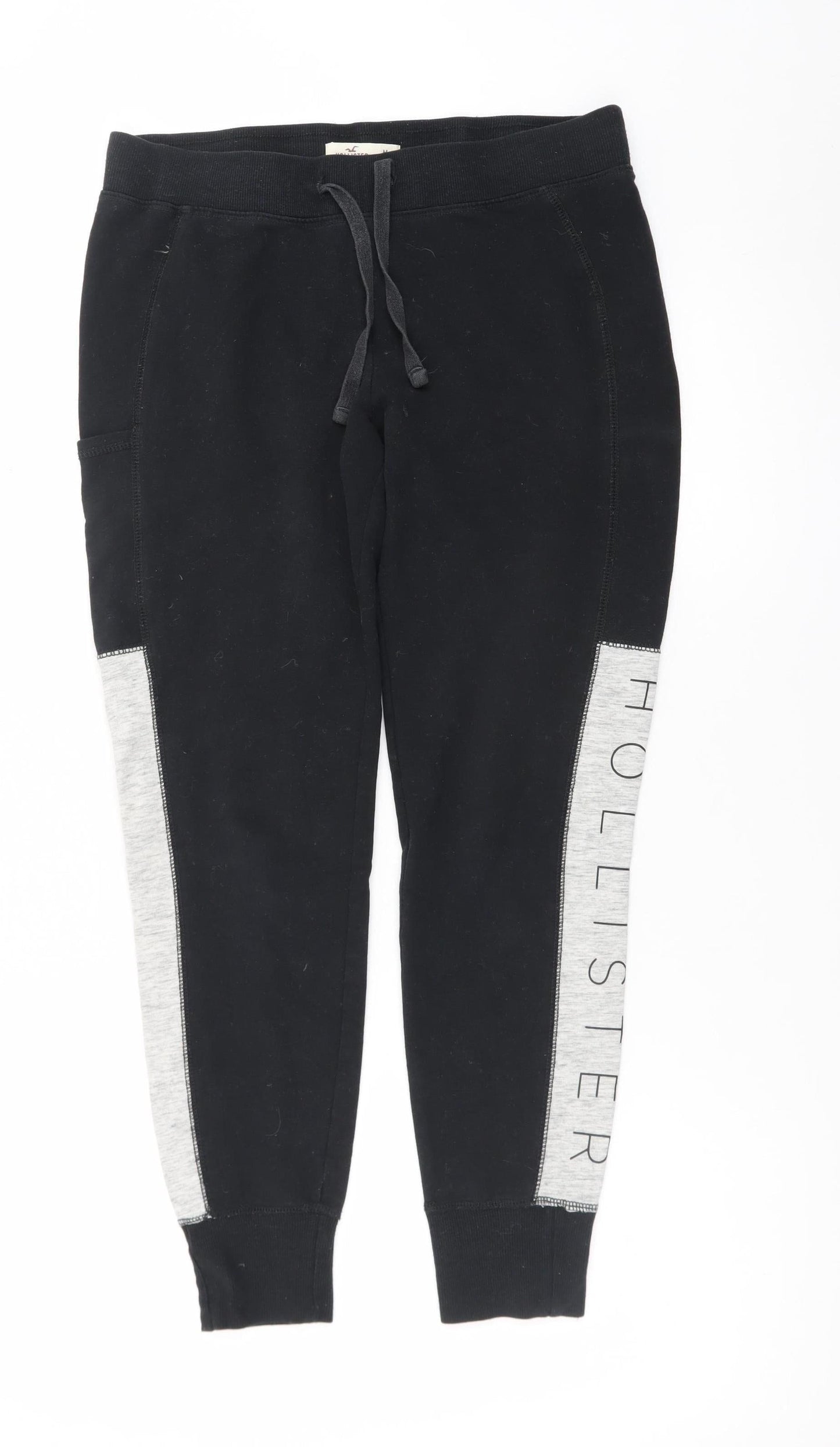 Hollister Mens Black Jogger Trousers M Elastic Waist Logo Fleece