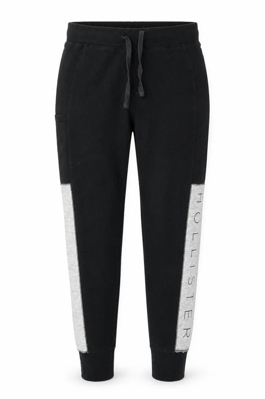 Hollister Mens Black Jogger Trousers M Elastic Waist Logo Fleece