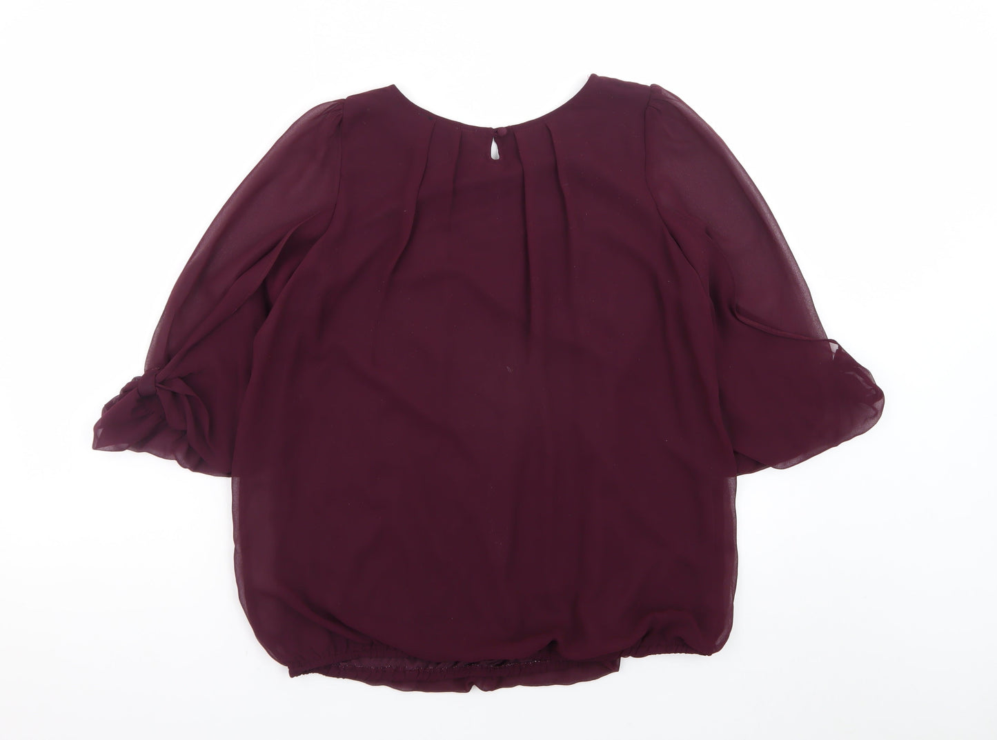 Dunnes Stores Women’s Purple Chiffon 3/4 Sleeve Pleated Tunic Blouse Size 10