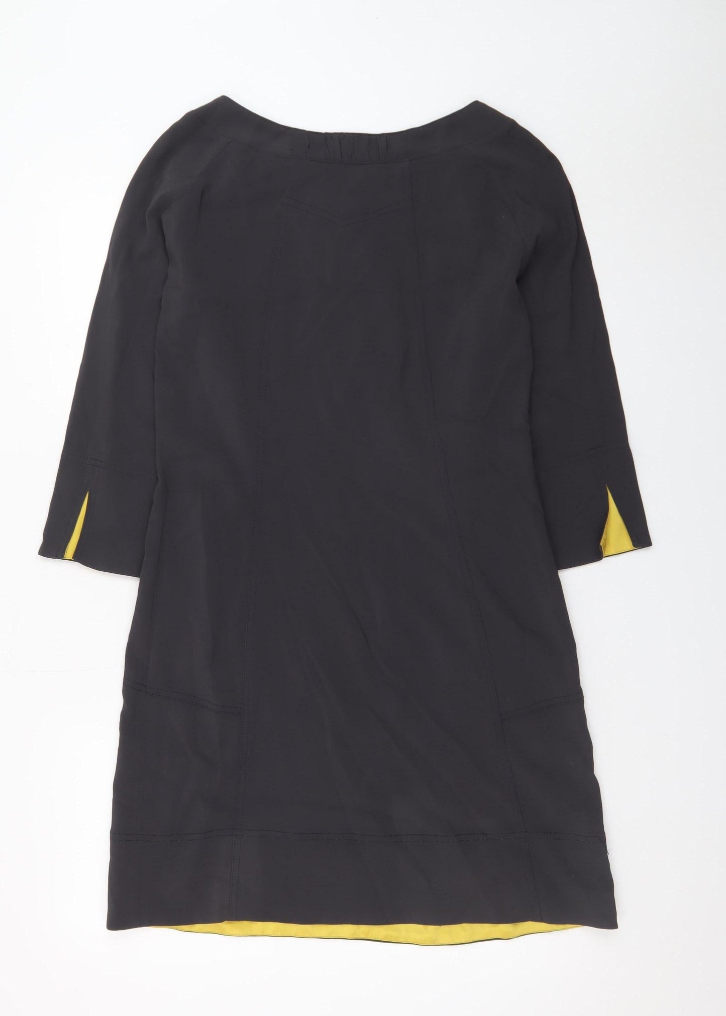 Claudia Sträter Women Black Viscose Shift Dress Size 8 3/4 Sleeve Zip Detail