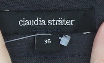 Claudia Sträter Women Black Viscose Shift Dress Size 8 3/4 Sleeve Zip Detail