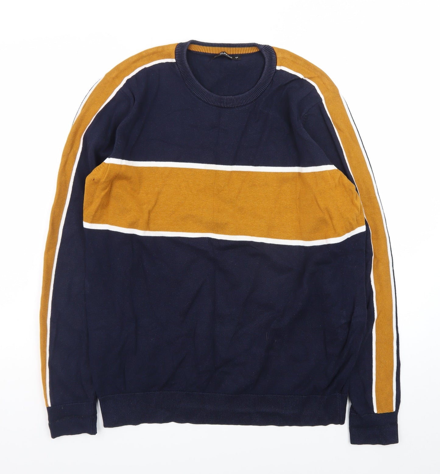 St. Bernard for Dunnes Men’s Blue Mustard Cotton Striped Crew Neck Jumper L