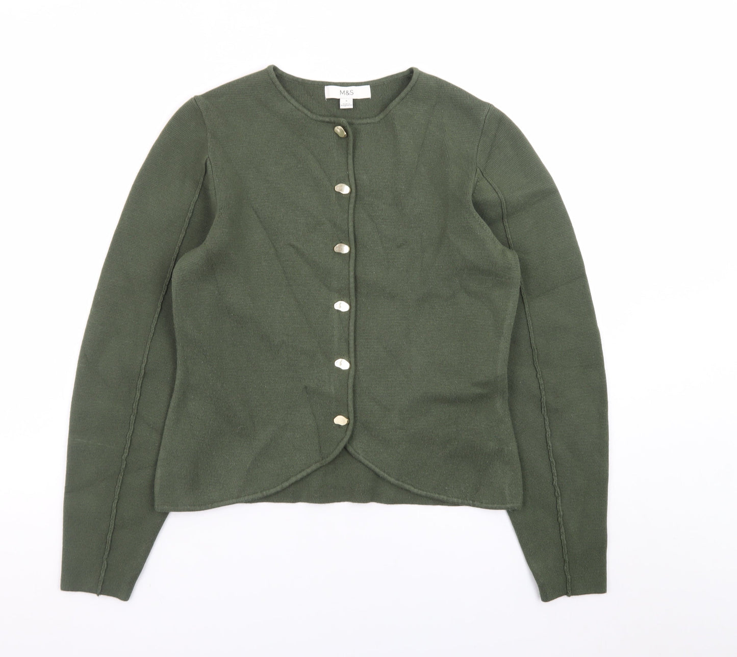 Marks and Spencer Women’s Green Cardigan Small Tight-Knit Crew Neck