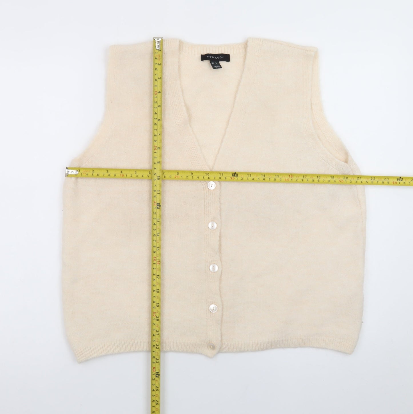 New Look Women Beige Sleeveless Knit V-Neck Button Vest L