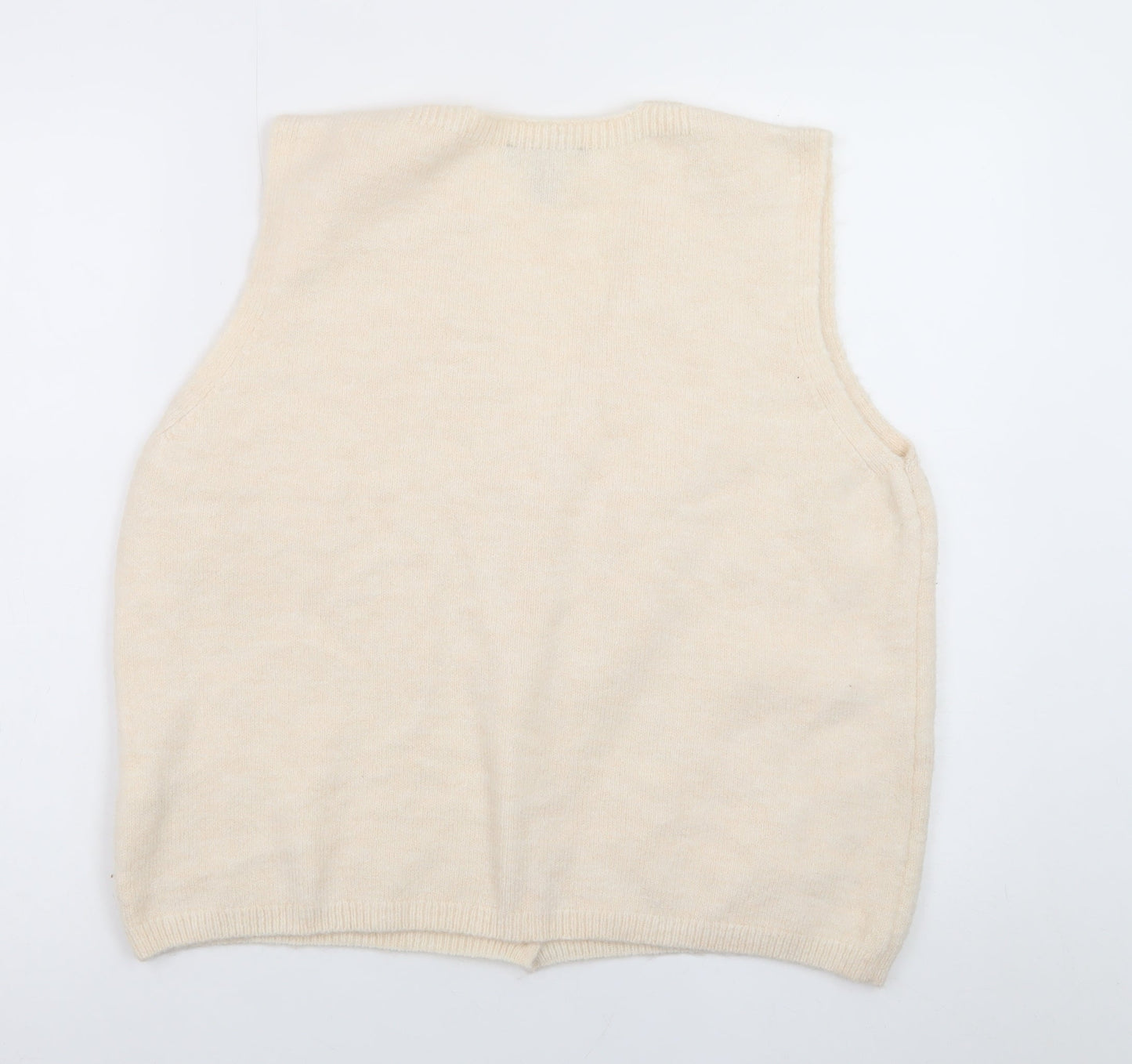 New Look Women Beige Sleeveless Knit V-Neck Button Vest L