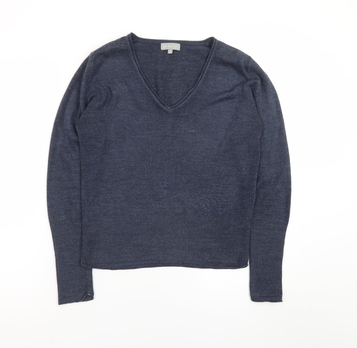 Marks and Spencer Per Una Women's Blue Wool V-Neck Jumper Size 12