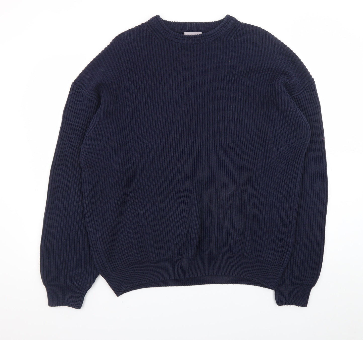 BHS Men's Blue Cotton Crew Neck Chunky Knit Jumper Size L