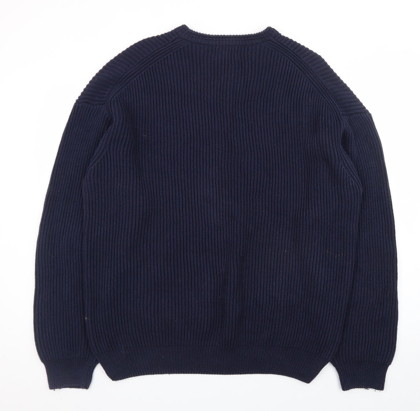 BHS Men's Blue Cotton Crew Neck Chunky Knit Jumper Size L