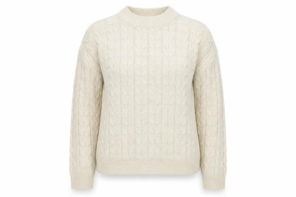 Mango Womens Ivory Cable-Knit Cotton Blend Jumper Size 8