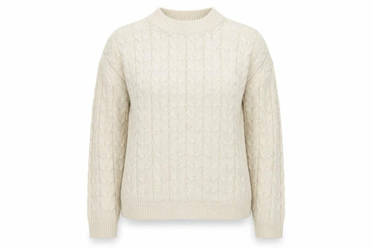 Mango Womens Ivory Cable-Knit Cotton Blend Jumper Size 8