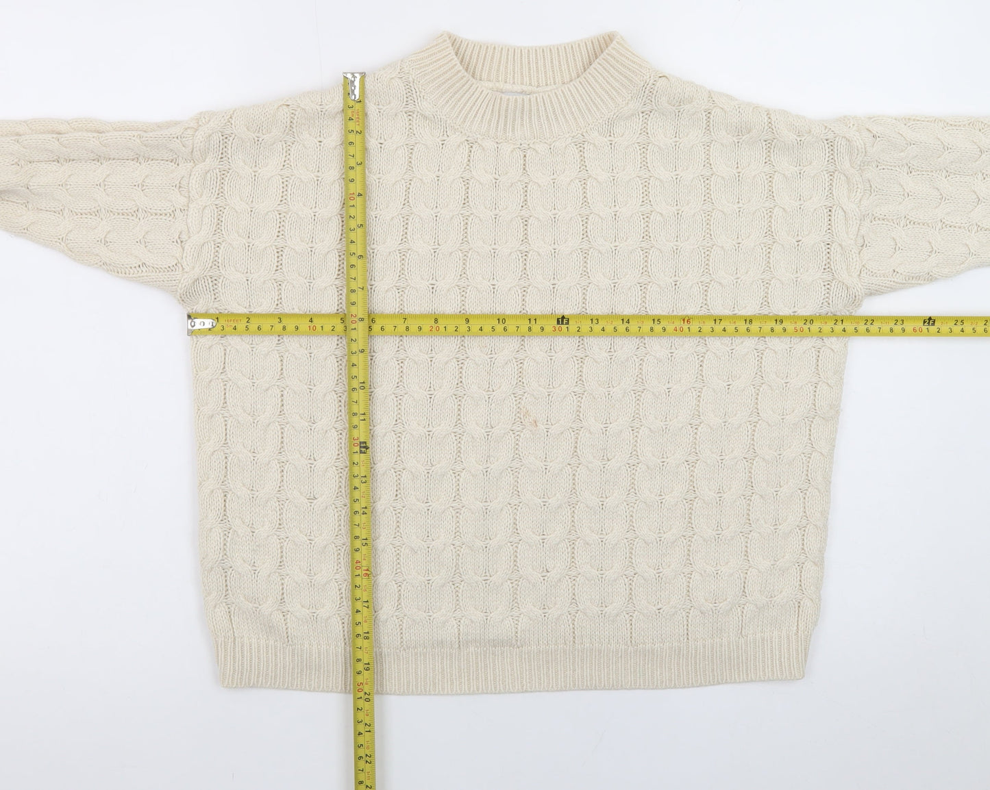 Mango Womens Ivory Cable-Knit Cotton Blend Jumper Size 8