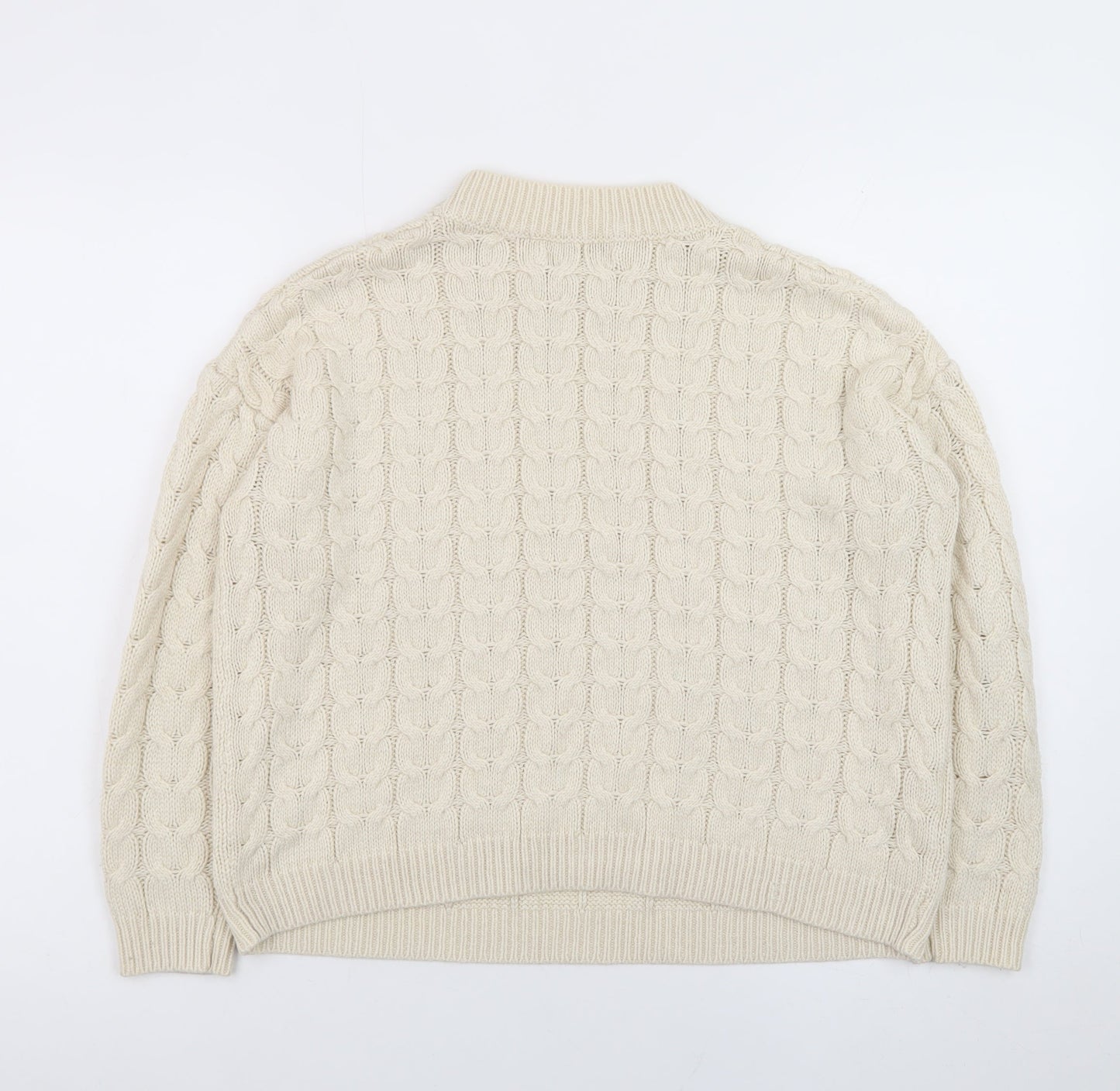 Mango Womens Ivory Cable-Knit Cotton Blend Jumper Size 8