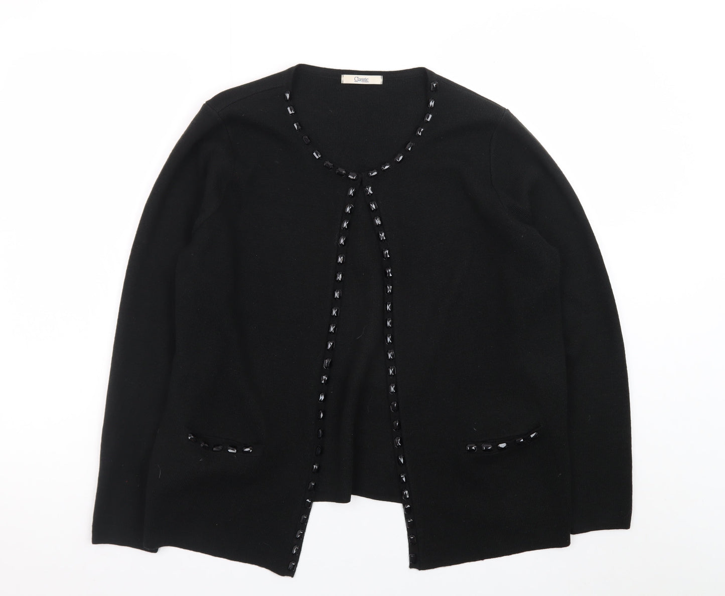 Marks and Spencer Women Black Size 18 Cardigan with Beaded Trim