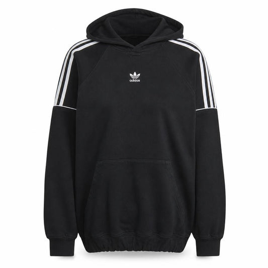 Adidas Womens Black XL Pullover Hoodie with Logo and Stripes