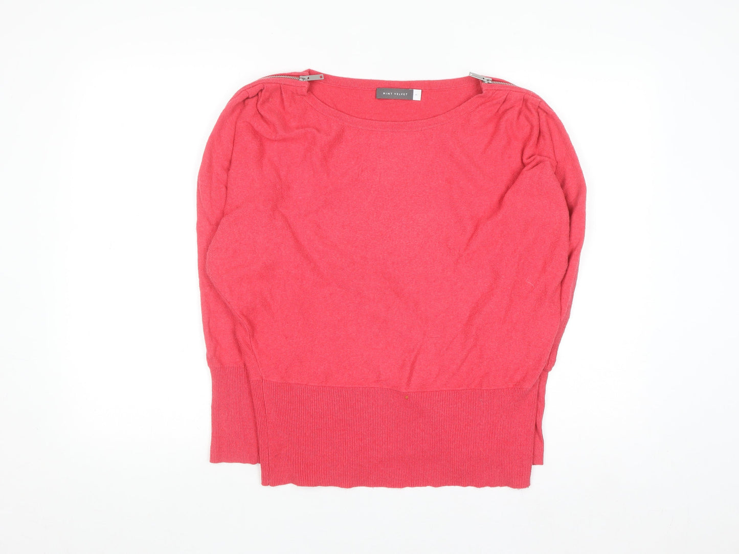 Mint Velvet Women's Pink Medium Boat Neck Jumper with Zip Detail
