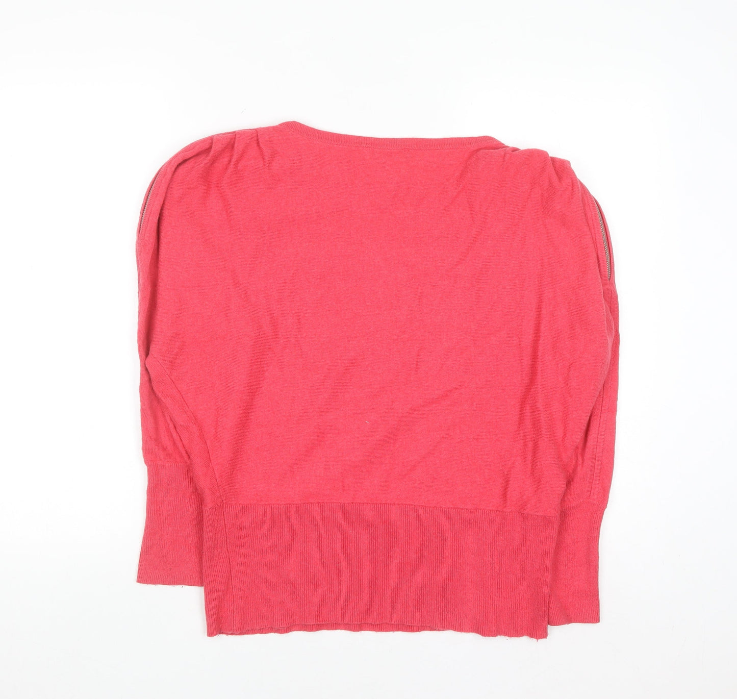Mint Velvet Women's Pink Medium Boat Neck Jumper with Zip Detail