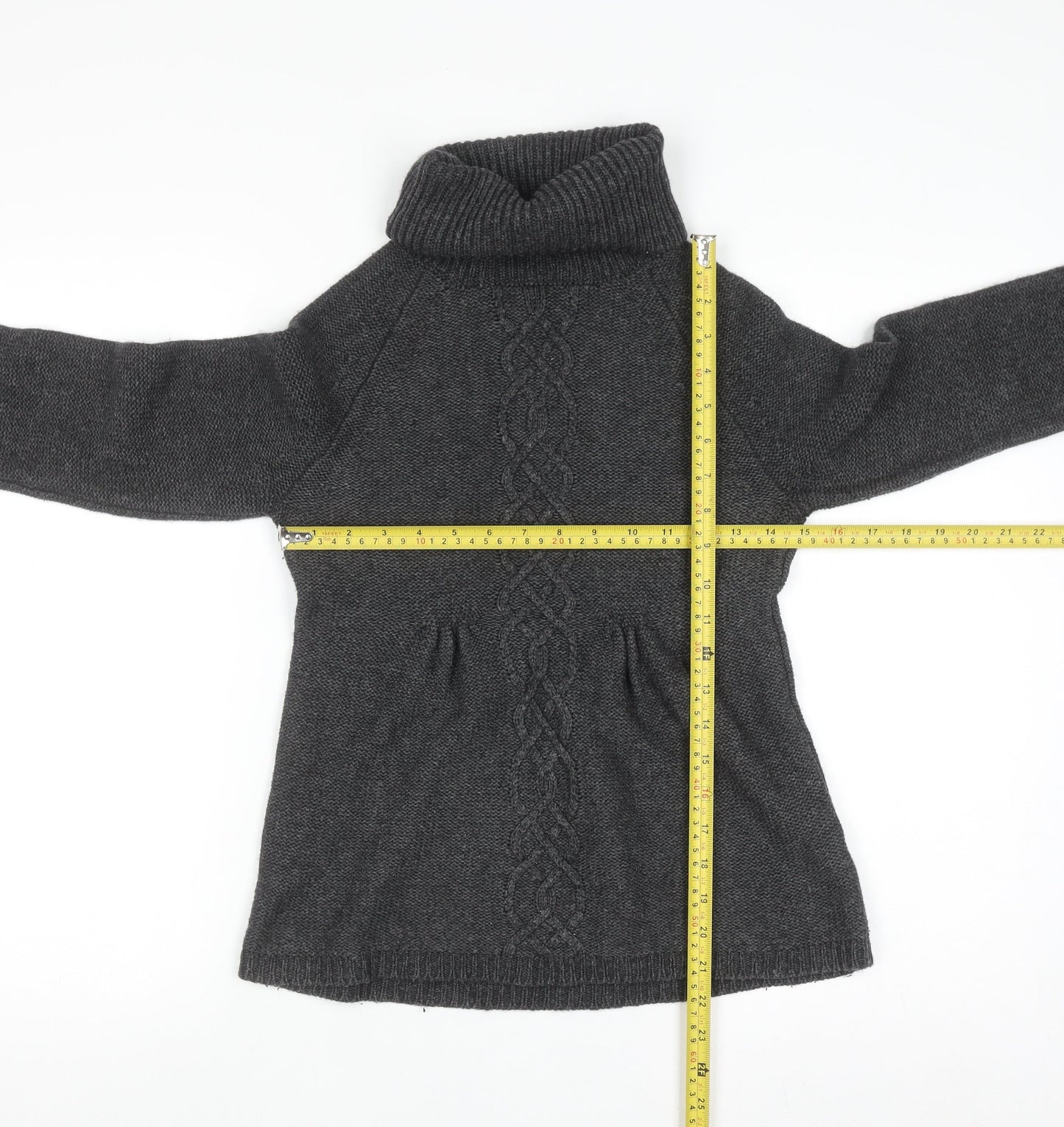 Warehouse Women’s Grey Roll Neck Cable Knit Wool Jumper UK 6
