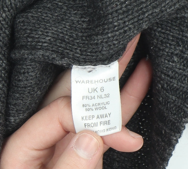 Warehouse Women’s Grey Roll Neck Cable Knit Wool Jumper UK 6